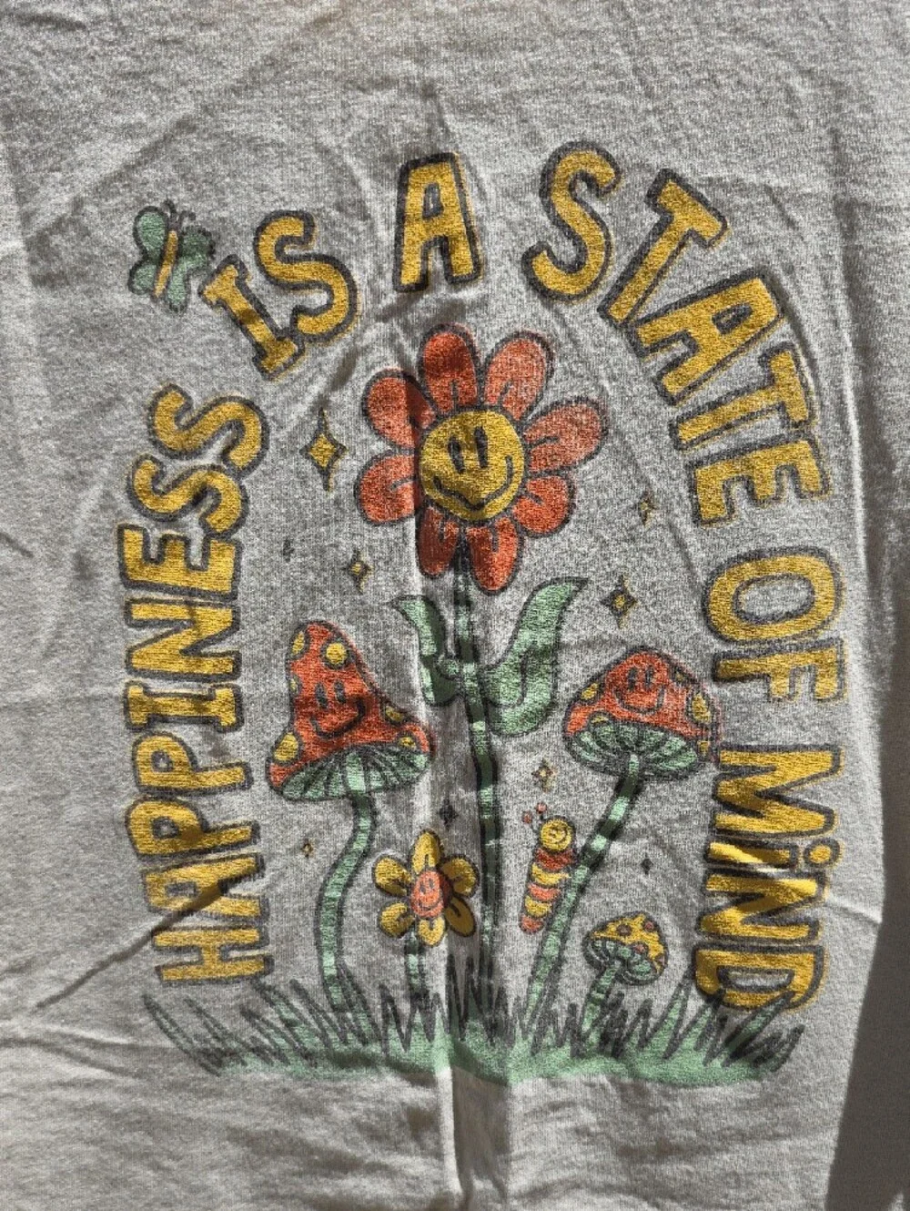 Happiness Is a State of Mind Mushroom Flower Graphic Tee - Beige 100% Cotton - Picture 4 of 9